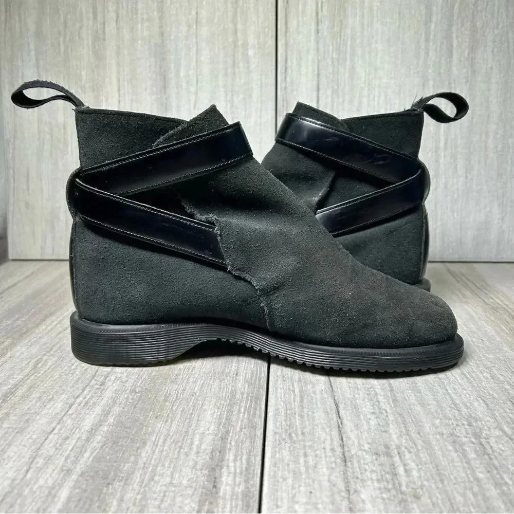 RARE Dr. Martens Docs Teresa Black Suede Leather Buckle Boots Women’s Size 6 - Picture 3 of 10